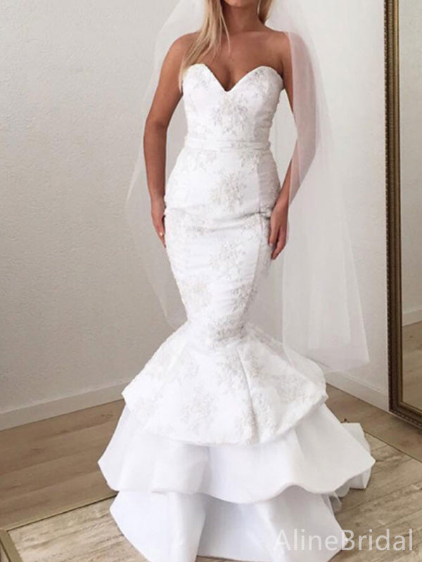 Sexy V-neck Strapless Mermaid Long Wedding Dresses,WD3093