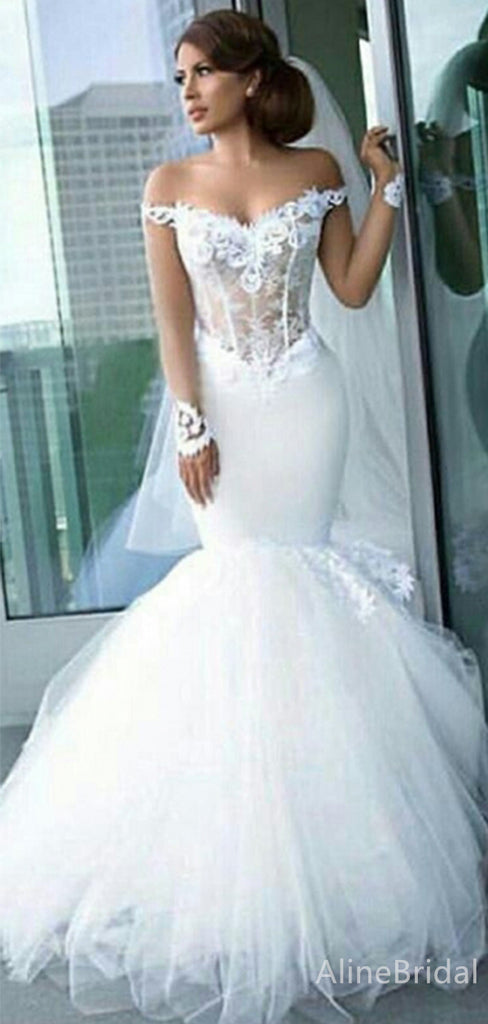 Gorgeous V-neck Off-Shoulder Strapless Mermaid Long Wedding Dresses,WD3097