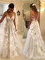 Gorgeous V-neck Lace Appliques A-line Long Wedding Dresses,WD3107