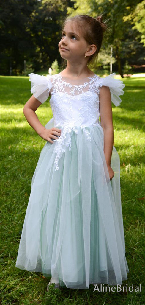 Cute Lace Appliques A-line Long Flower Girl Dresses FGS150