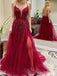 Elegant V-neck Spaghetti Strap Split Side A-line Long Prom Dress,PD38078