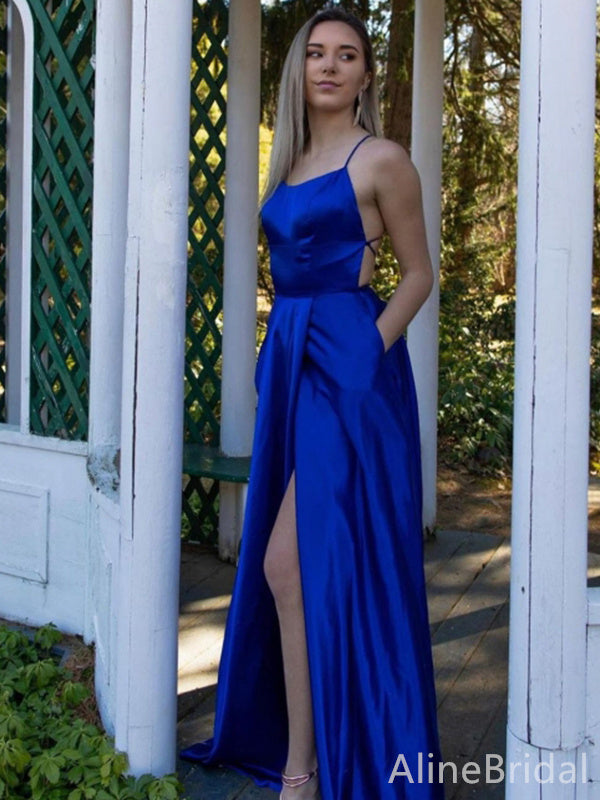 Simple Spaghetti Strap Split Side A-line Long Prom Dress,PD38093