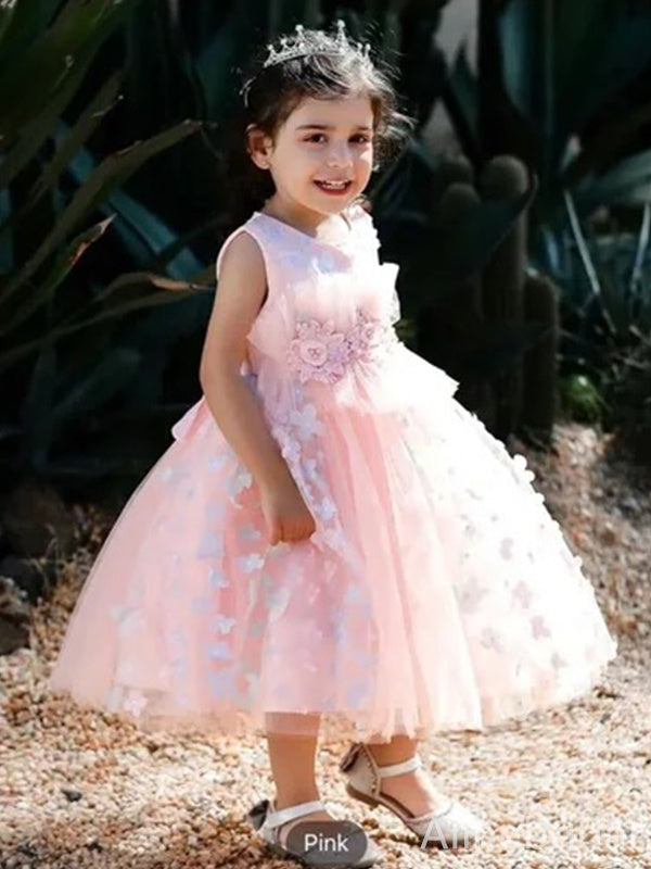 Cute Pink A-line Long Flower Girl Dresses, FGS165