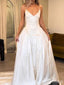 Simple V-neck Spaghetti Strap A-line Long Prom Dress,PD38112