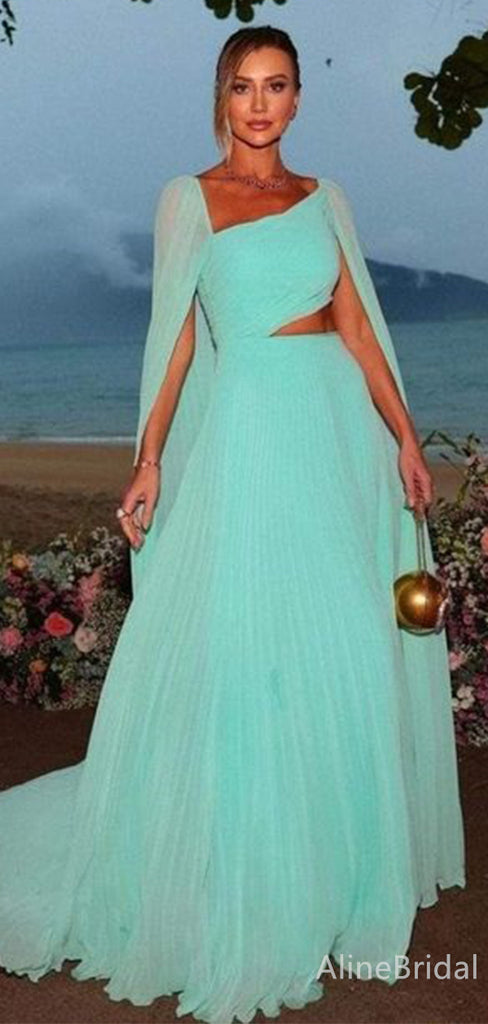 Unique Mint Green Long Sleeves A-line Long Prom Dress,PD38114