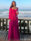 Elegant Square Long Sleeves A-line Long Prom Dress,PD38137