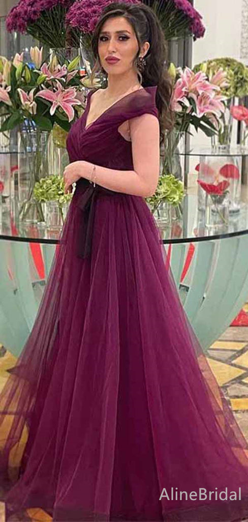 Simple Elegant V-neck A-line Long Prom Dress,PD38167