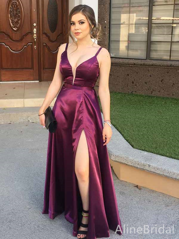 Sexy V-neck Spaghetti Strap A-line Long Prom Dress,PD381759