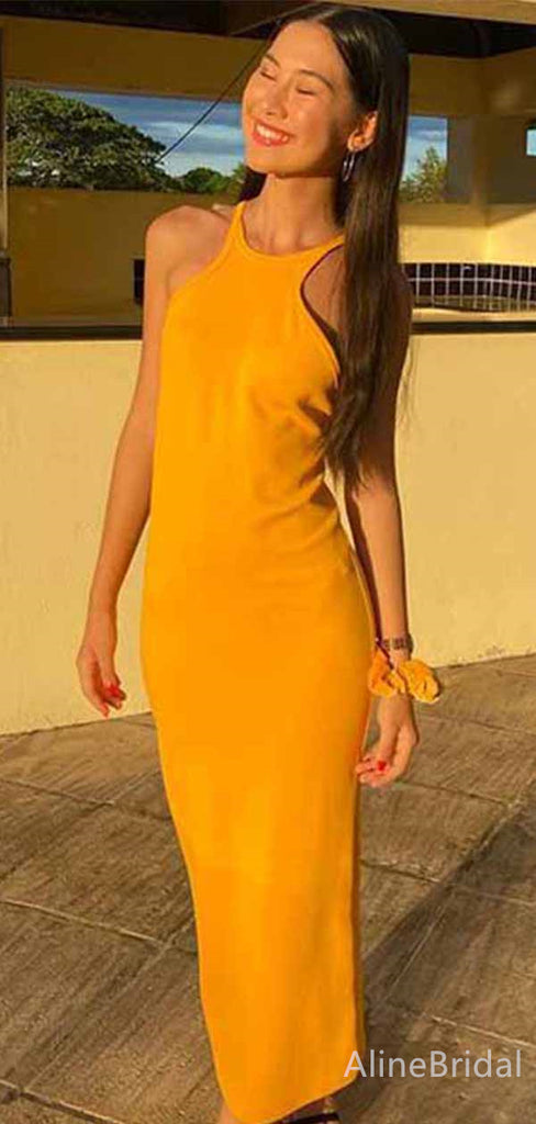 Simple Yellow Halter Mermaid Long Prom Dress,PD381770