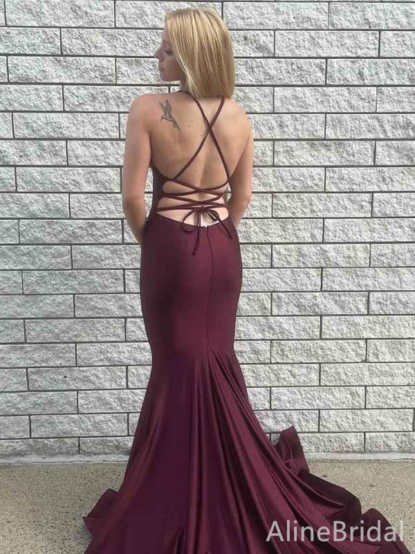 Sexy V-neck Spaghetti Strap Mermaid Long Prom Dress,PD381779