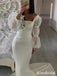 Ivory Square Long Sleeves Mermaid Long Prom Dress, PD3744