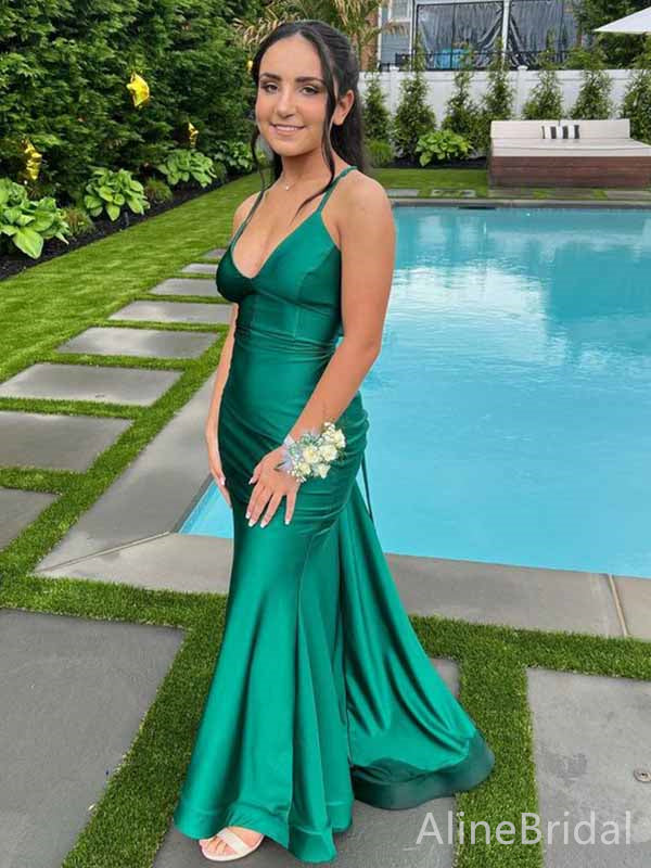 Sexy V-neck Spaghetti Strap Mermaid Long Prom Dress,PD381801