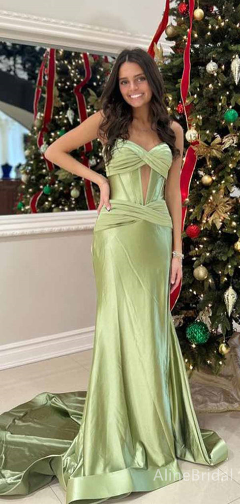 Elegant Sage Sweetheart Strapless Mermaid Long Prom Dress,PD381808