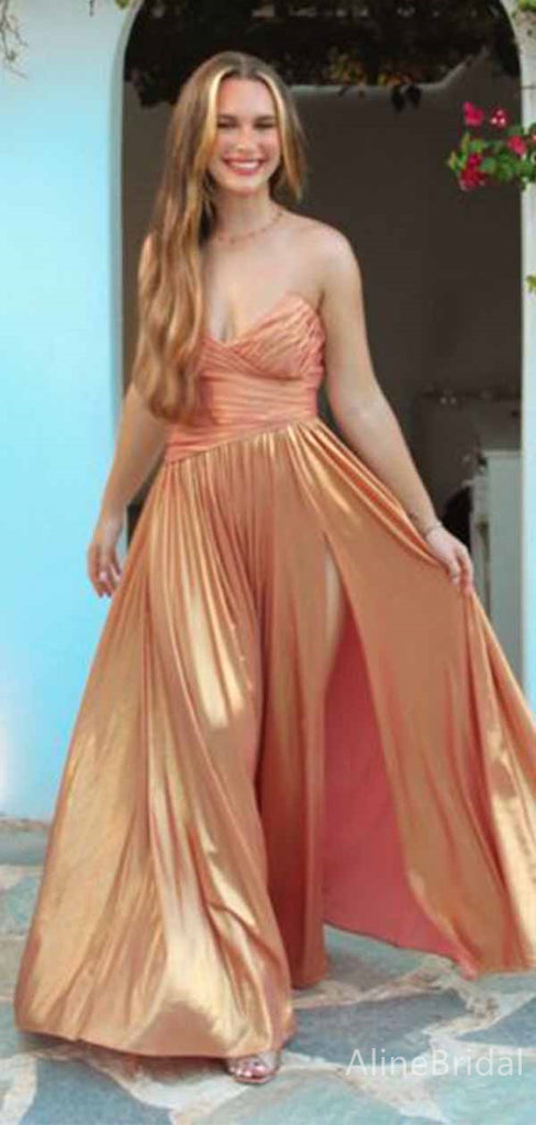 Sexy V-neck Strapless Split Side A-line Long Prom Dress,PD381859