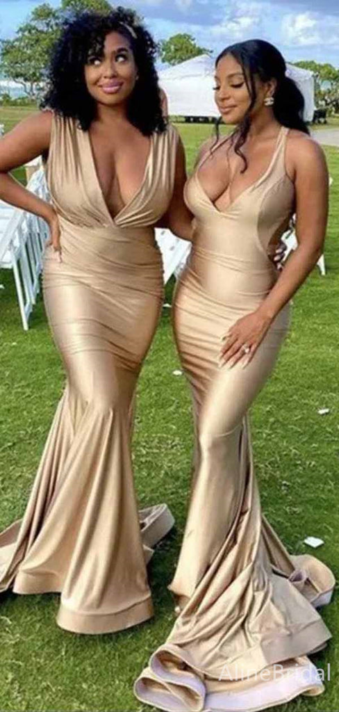 Sexy Deep V-neck Mermaid Long Bridesmaid Dress,PD3297