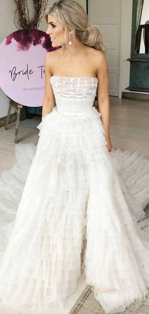 Elegant White Strapless A-line Long Wedding Dresses,WD3112