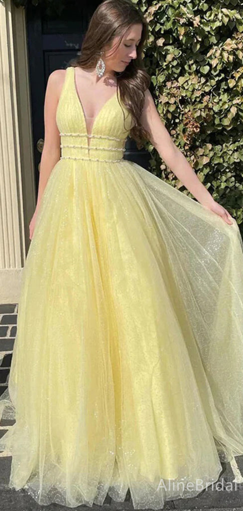 Pretty V-neck A-line Long Prom Dress,PD37651