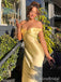 Elegant Yellow V-neck Off-Shoulder Mermaid Long Prom Dress,PD381873