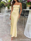 Elegant Yellow Square Spaghetti Strap Mermaid Long Prom Dress,PD381878