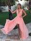 Simple Deep V-neck Split Side A-line Long Prom Dress,PD381889