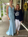 Simple V-neck Spaghetti Strap Mermaid Long Prom Dress,PD381890