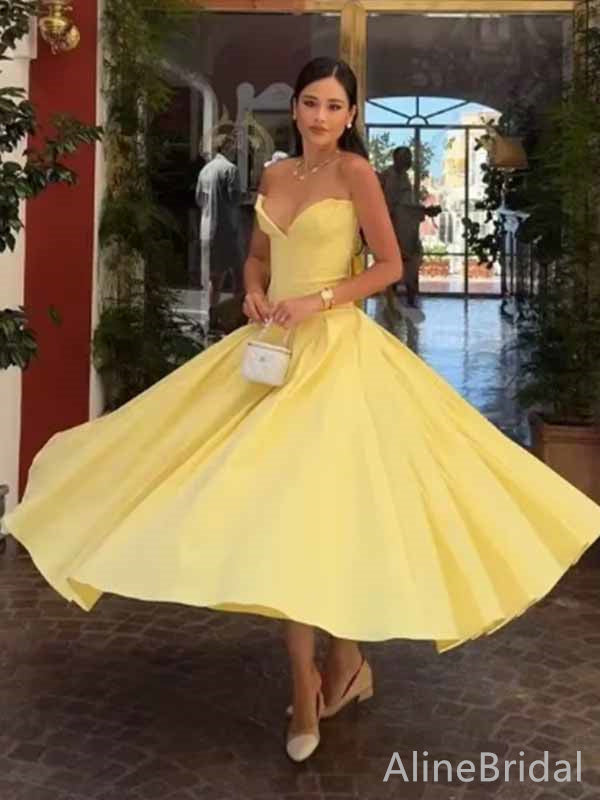 Gorgeous Yellow V-neck Strapless A-line Long Prom Dress,PD381903