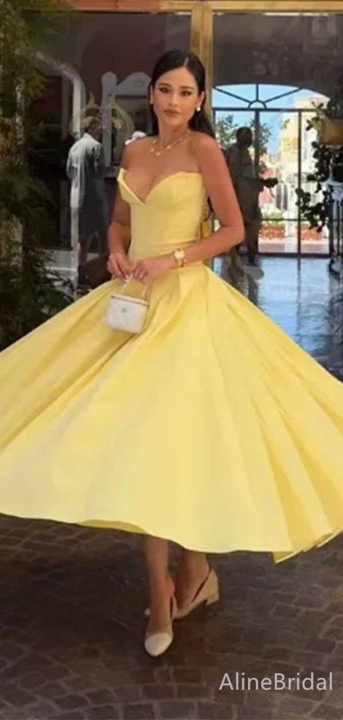 Gorgeous Yellow V-neck Strapless A-line Long Prom Dress,PD381903