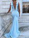 Gorgeous Blue Deep V-neck Split Side A-line Long Prom Dress,PD381918