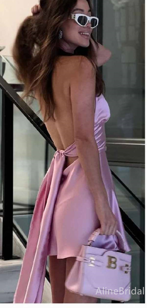 Sexy Pink V-neck Backless A-line Short Homecoming Dress, HD328001