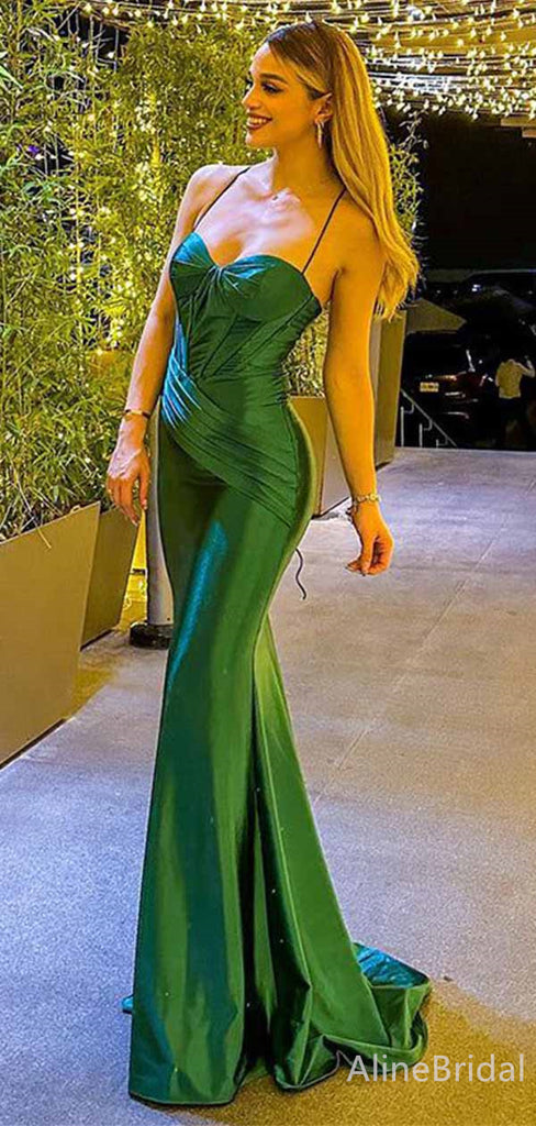 Elegant Green Sweetheart Spaghetti Strap Mermaid Long Prom Dress,PD381945