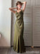 Elegant Dusty Sage V-neck Straps Mermaid Long Prom Dress,PD381950