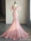 Elegant V-neck Off-the-Sholder Spaghetti Strap Mermaid Long Prom Dress,PD381959