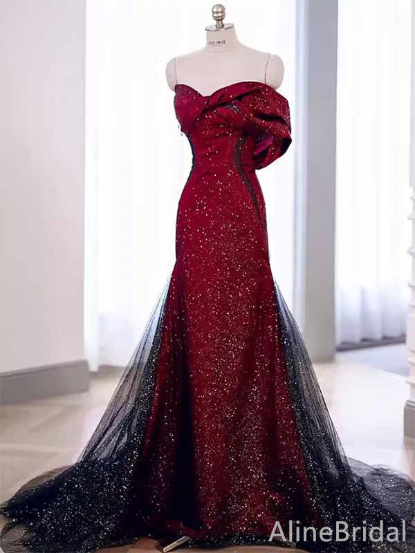 Gorgeous Burgundy Strapless Mermaid Long Prom Dress,PD381965