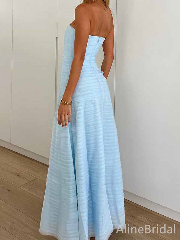 Elegant Baby Blue Strapless A-line Long Prom Dress,PD381984