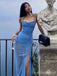 Elegant Blue Spaghetti Strap Side-Slit Mermaid Long Prom Dress,PD381999