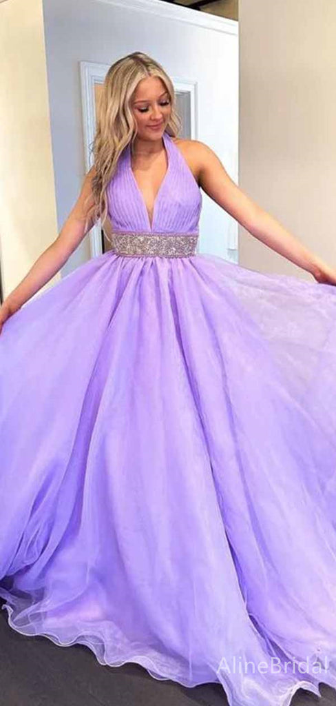 Gorgeous V-neck Halter A-line Long Prom Dress,PD382011