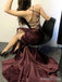 Sexy Burgundy V-neck Spaghetti Strap Side Slit Mermaid Long Prom Dress,PD382016