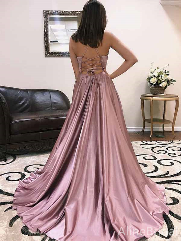 Gorgeous V-neck Spaghetti Strap A-line Long Prom Dress,PD382025