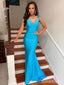 Elegant V-neck Spaghetti Strap Backless Mermaid Long Prom Dress,PD382027