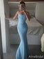 Elegant Blue Spaghetti Strap Mermaid Long Prom Dress,PD382029