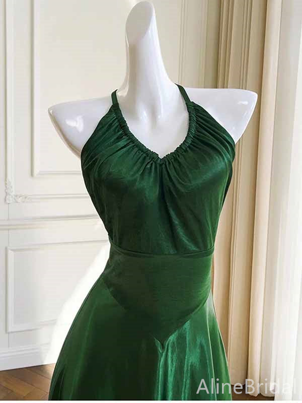 Elegant Green V-neck Spaghetti Strap A-line Long Prom Dress,PD382040