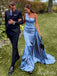 Elegant Blue One Shoulder Mermaid Long Prom Dress,PD382049