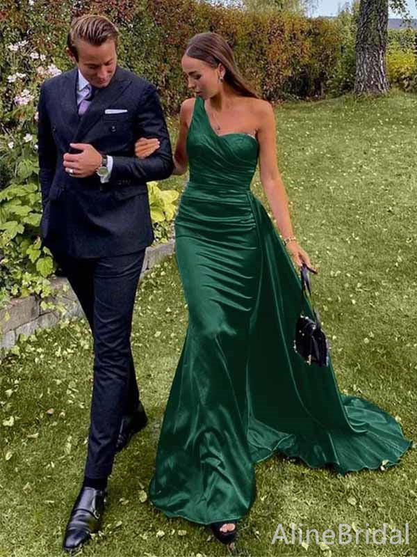 Elegant Green One Shoulder Mermaid Long Prom Dress,PD382050