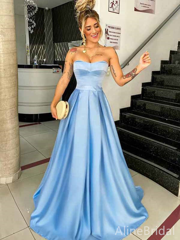 Elegant Blue Sweetheart Strapless A-line Long Prom Dress,Evening Dress,PD382063