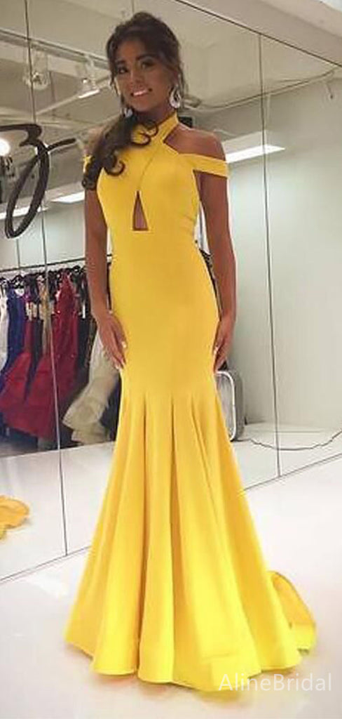 Unique Halter Off-Shoulder Yellow Mermaid Long Prom Dress,Evening Dress,PD382070