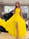 Elegant One Shoulder Side Slit A-line Long Prom Dress,Evening Dress,PD382075