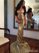 Sparkly V-neck Spaghetti Strap Mermaid Long Prom Dress,Evening Dress,PD382081