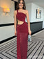 Elegant One Shoulder Burgundy Mermaid Long Prom Dress,Evening Dress,PD382120