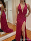 Sexy Deep V-neck Halter Lace Side slit Long Prom Dress,Evening Dress,PD382164