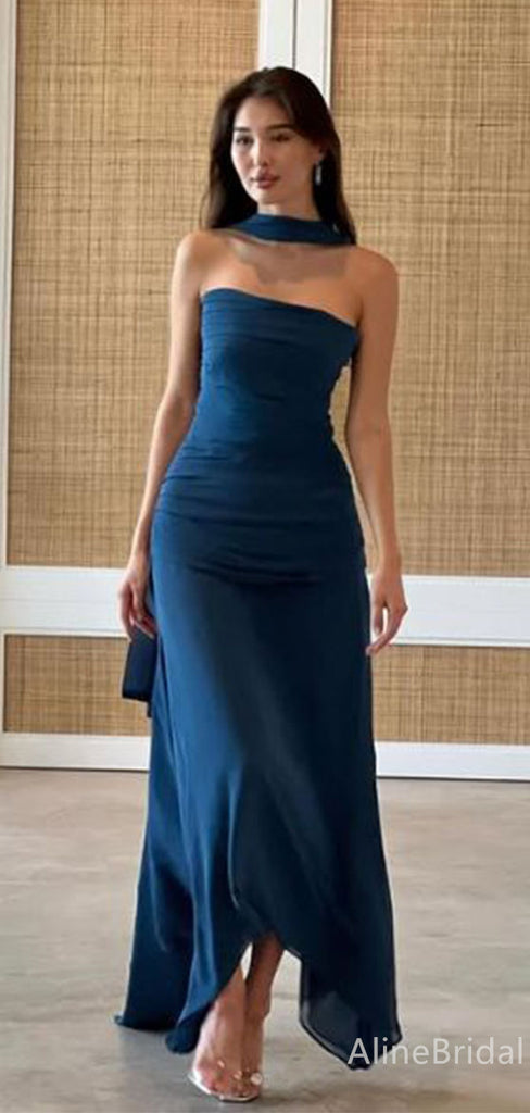 Premium Navy Strapless Neckline Flutter Straps Mermaid Long Prom Dress,Evening Dress,PD382191